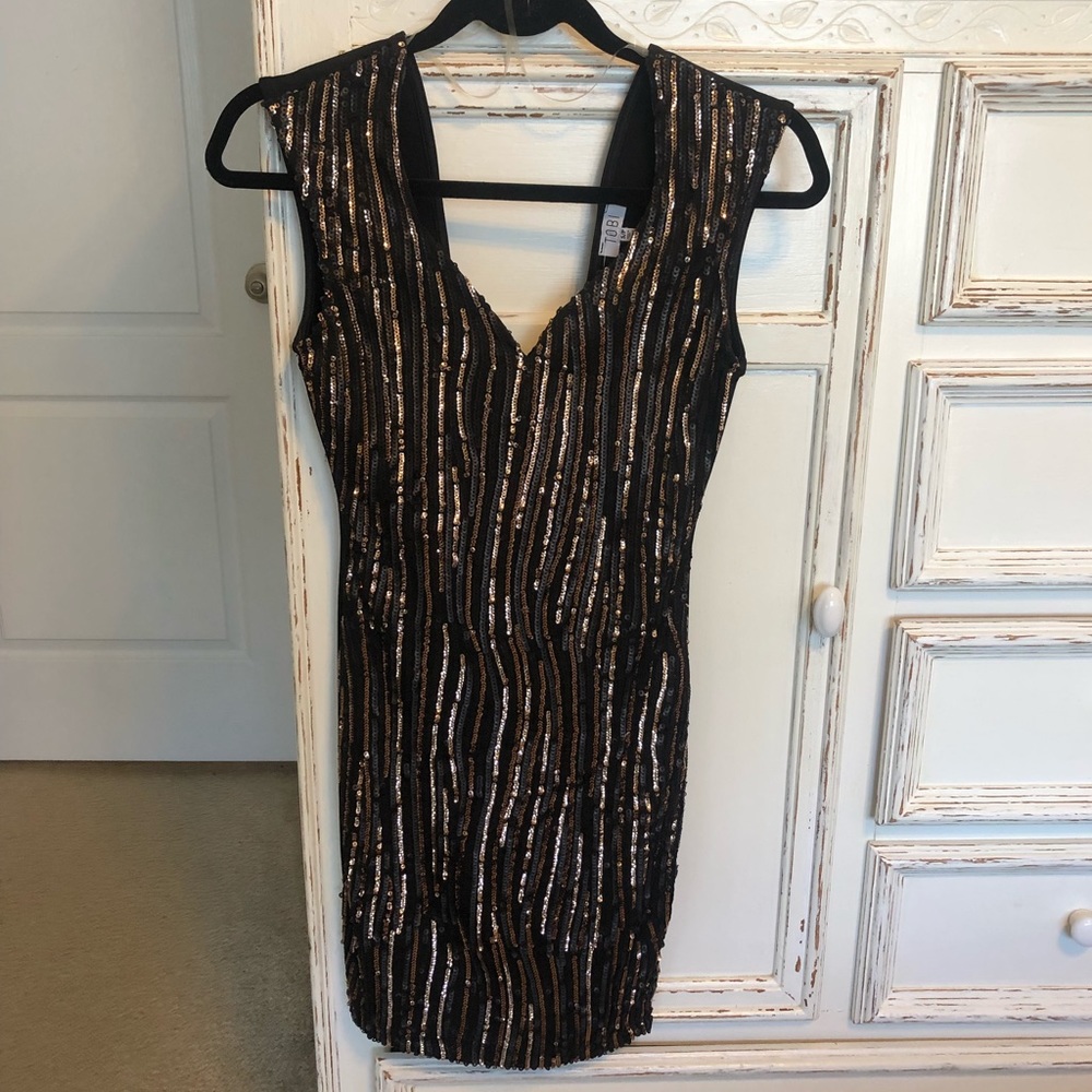 Tobi Black and Gold Sequin Dress NWT